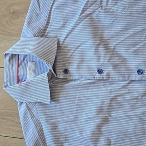 ETON Slim Fit Blue Brown Striped Dress Shirt Sz 39  15.5